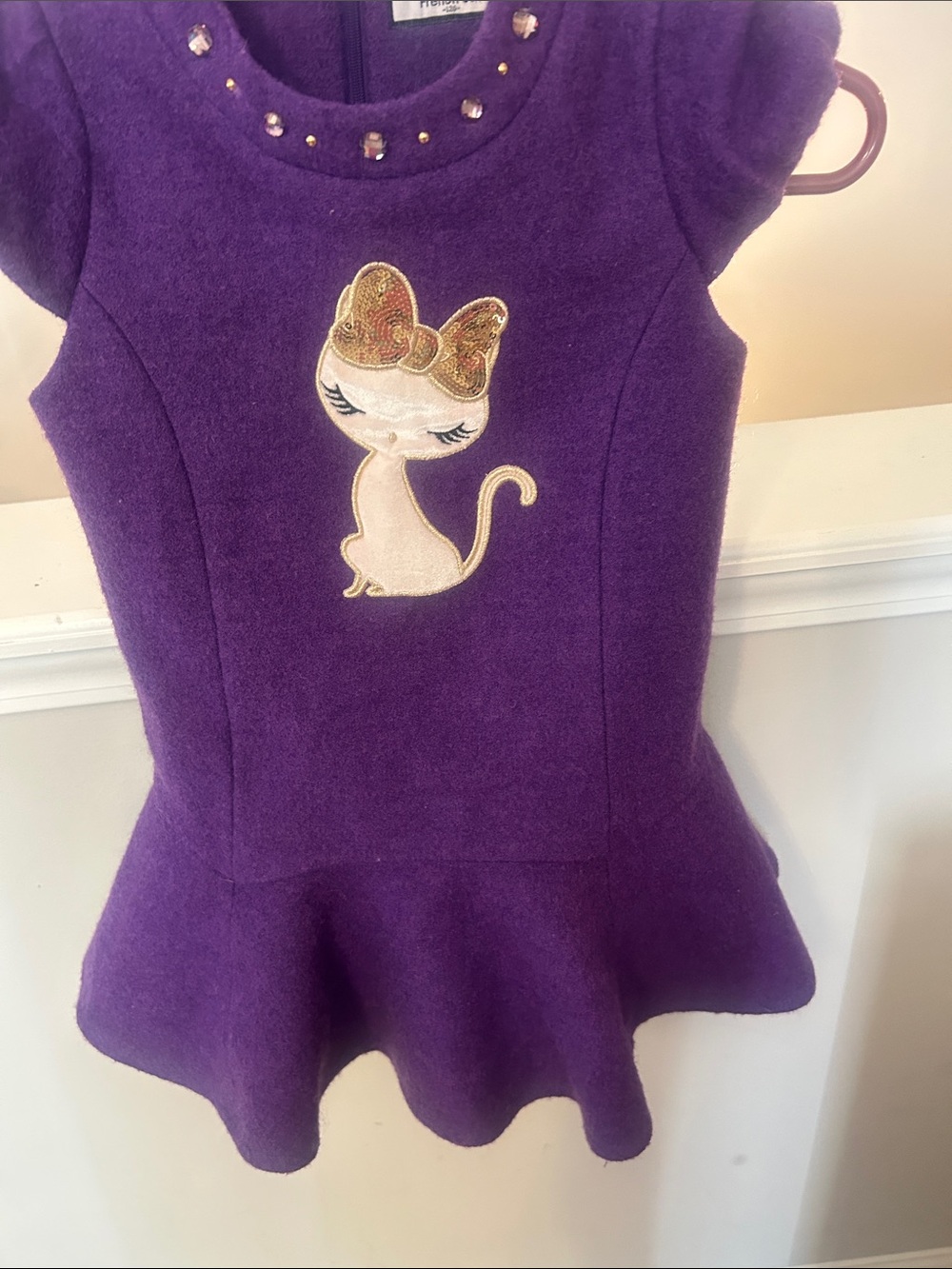 French Cat girls wool jumper with silk cat.